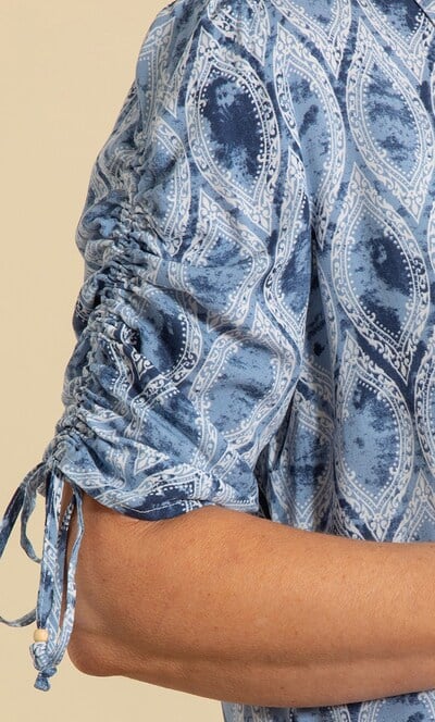 Anna Rose Ruffle Trim Printed Blouse
