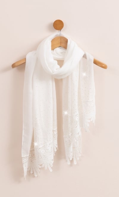 Lightweight Embellished Lace Trim Scarf