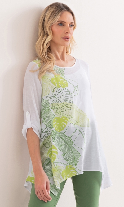 Leaf print Dipped Hem Tunic Top