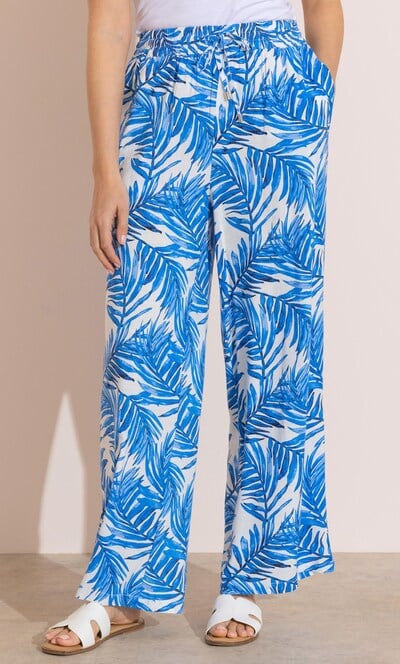 Leaf Printed Wide Leg Pull On Trousers