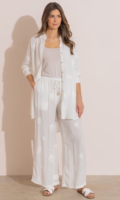 Embroidered Wide Leg Beach Trousers