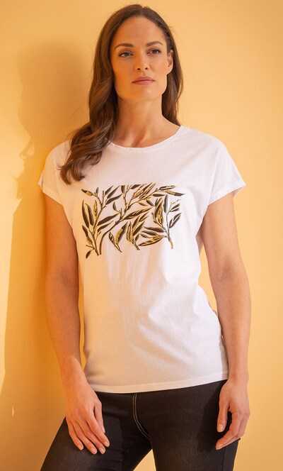 Embellished Branch Print T Shirt