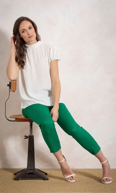 Ruffle Neck Short Sleeve Top