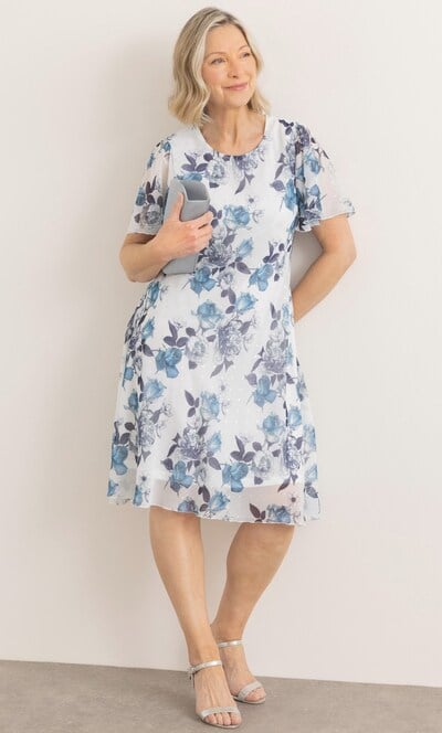 Anna Rose Floral Shimmer Print Bias Cut Dress