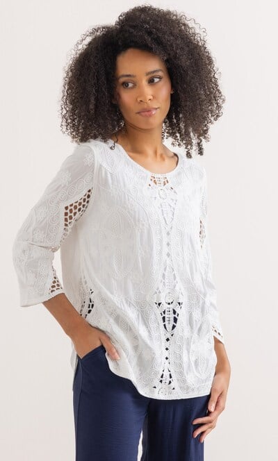 Embroidered Crochet Trim Cotton Top