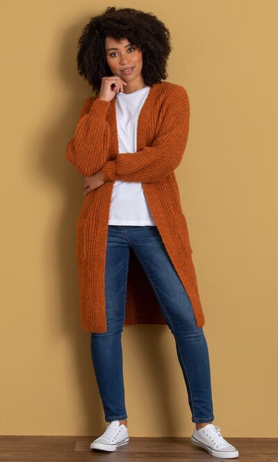 【YLEVE】COTTON CARDIGAN / ORANGE / 5 (XL) Open Front Longline Cardigan in Orange | Klass