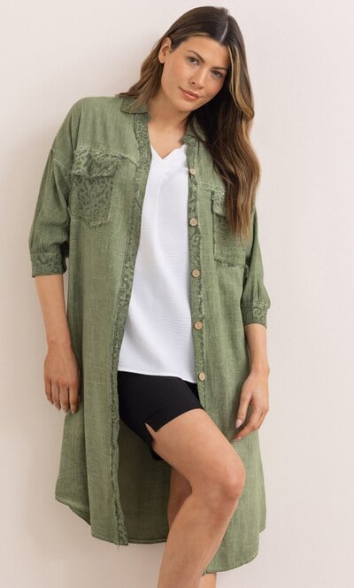 Animal Print And Plain Linen Blend Shirt Dress