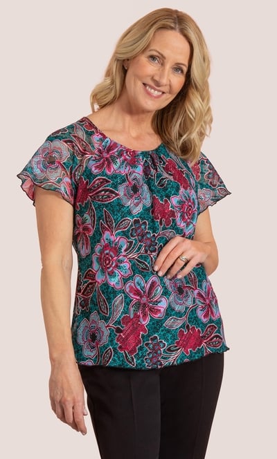Anna Rose Bias Cut Floral Chiffon Top