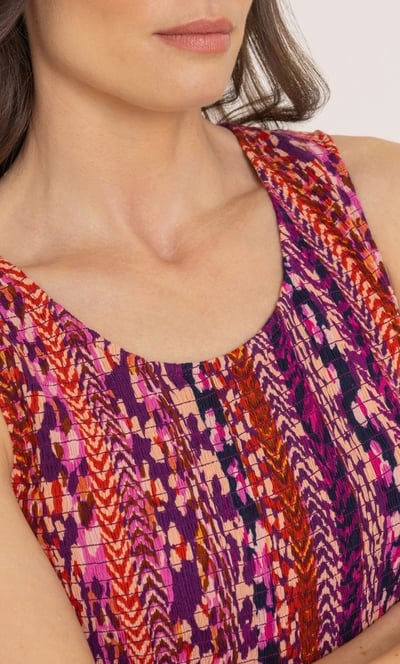 Abstract Print Smocked Midaxi Dress