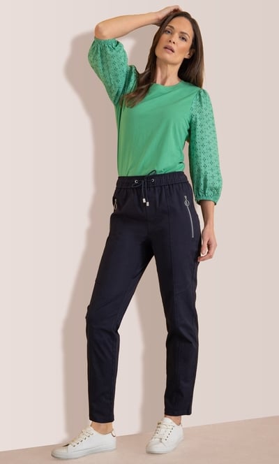 Pull On Cotton Stretch Slim Leg Trousers