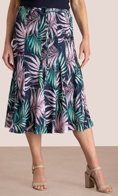 Anna Rose Leaf Print Jersey Eyelet Skirt