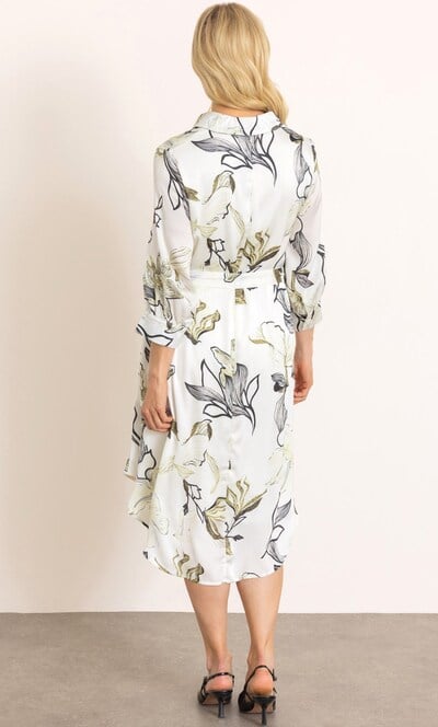 Bold Floral Printed Satin Look Belted Dress