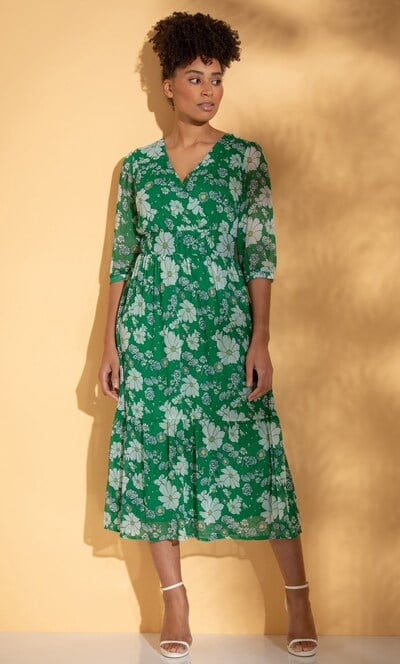 Floral Printed Chiffon Midaxi Dress