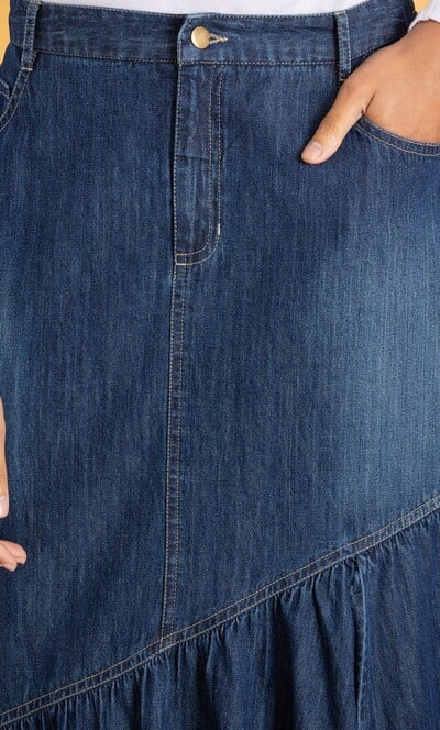 Raw Edge Cotton Denim Skirt