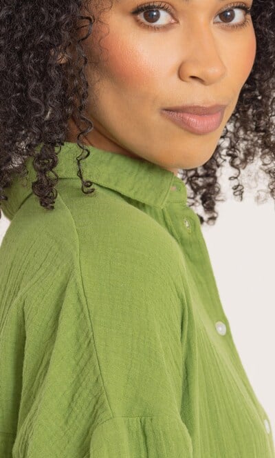Drop Shoulder Textured Cotton Shirt