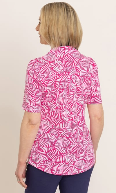 Anna Rose Short Sleeve Textured Leaf Print Blouse