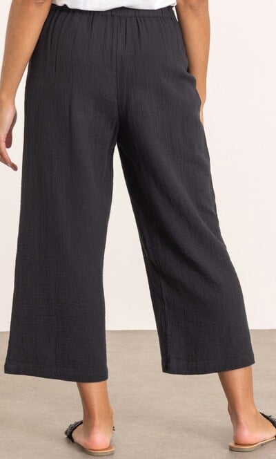 Wide Leg Cropped Cotton Pull On Trousers