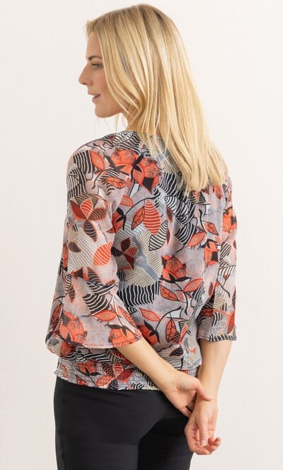 Leaf Print Smocked Hem Top