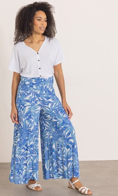 Leaf Print Wide Leg Trousers