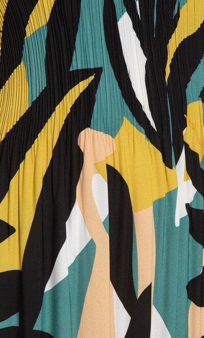 Pleated Leaf Print Sleeveless Dress