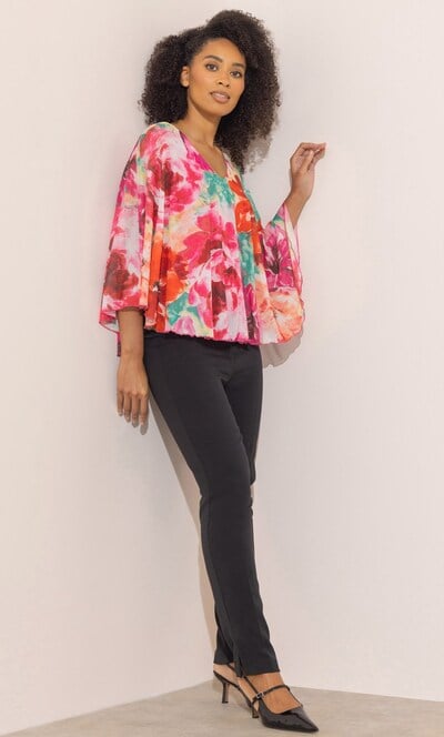 Watercolour Floral Print Mesh Cape Top