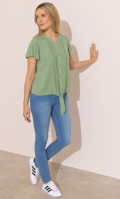 Lace Trim Tie Front Blouse
