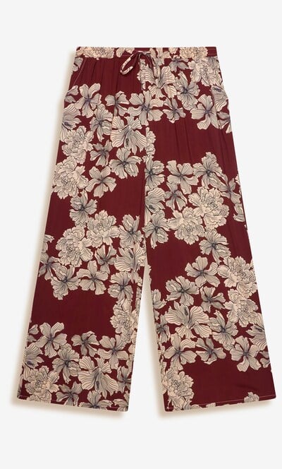 Wide Leg Pull On Floral Print Trousers
