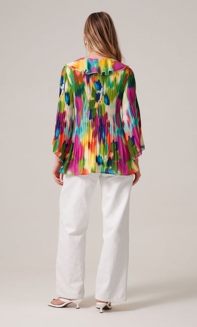 Abstract Print Pleated Ruffle Top