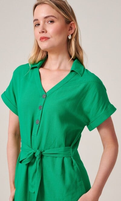 Short Sleeve Tie Waist Dress