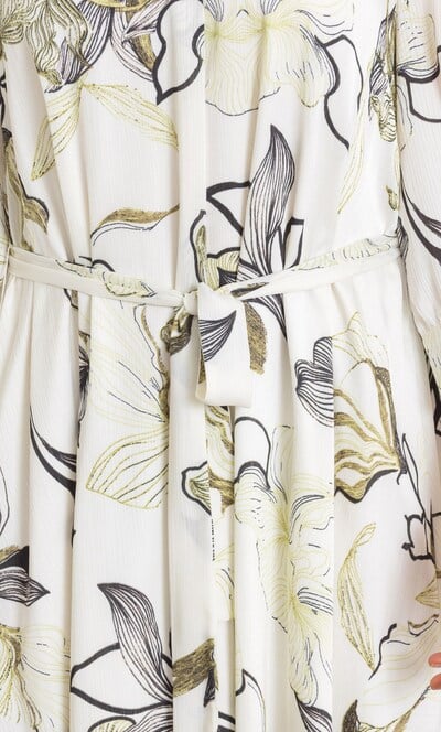 Bold Floral Printed Satin Look Belted Dress