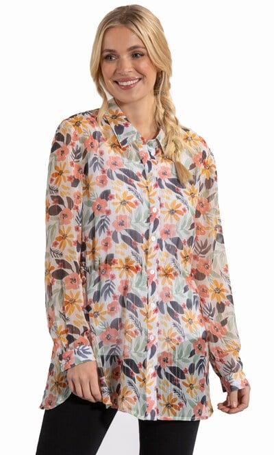 Botanical Print Semi Sheer Shirt