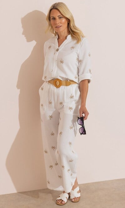 Anna Rose Embroidered Wide Leg Belted Trousers