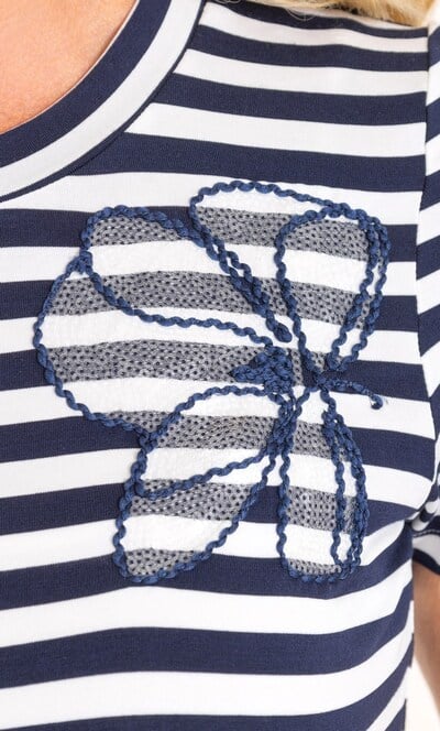 Anna Rose Embellished Striped Short Sleeve Top