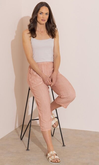 Wide Leg Linen Blend Cropped Trousers
