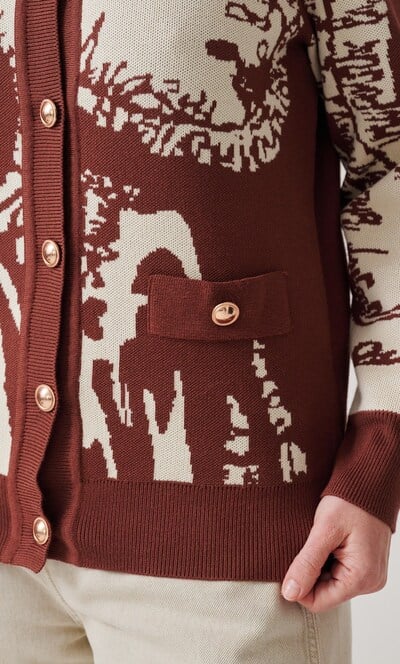 Vintage-Inspired Patterned Long Sleeve Cardigan