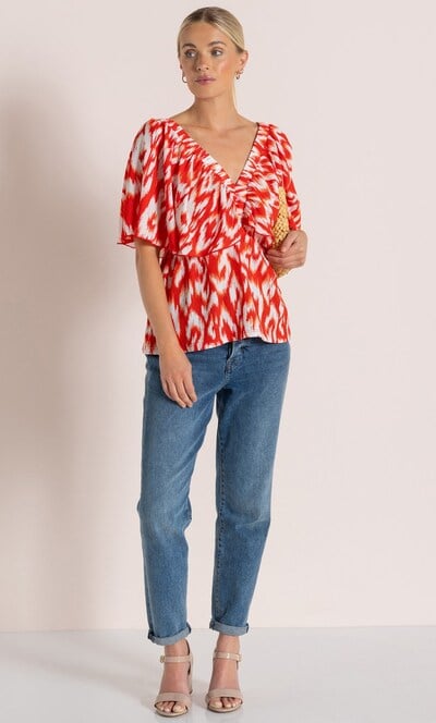 Printed V Neck Top