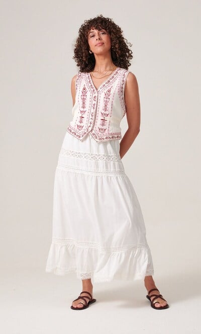 Embroidered Stripe Cotton Waistcoat