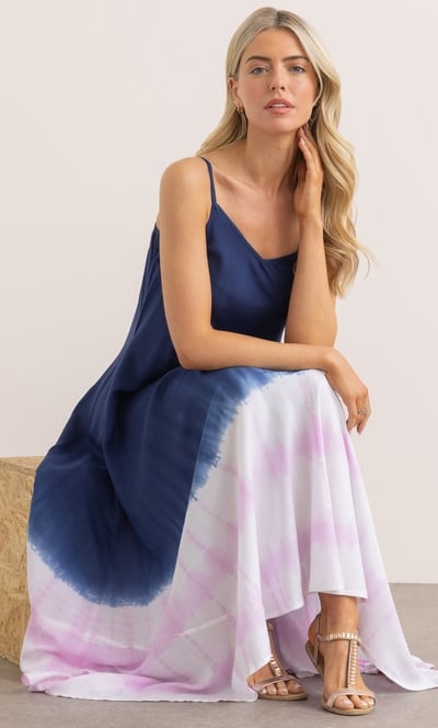 Bias Cut Tie Dye Strappy Maxi Dress
