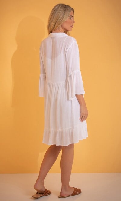 Semi Sheer Shimmer Stripe Shirt Dress