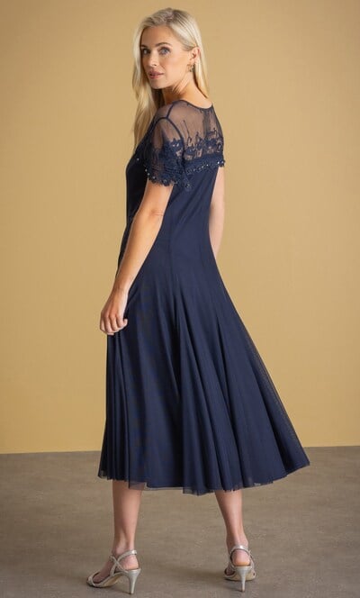 Anna Rose Mesh and Embellished Lace Midi Dress