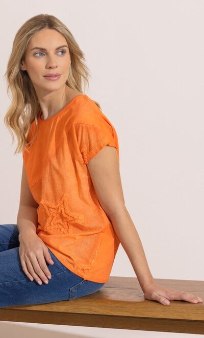 Washed Texture Star Cotton Top