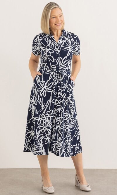 Anna Rose Textured Flower Print Jersey Shirt Dress