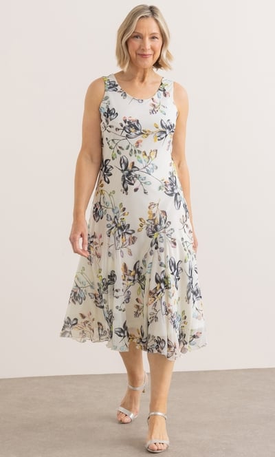 Anna Rose Bias Cut Garden Print Midi Dress