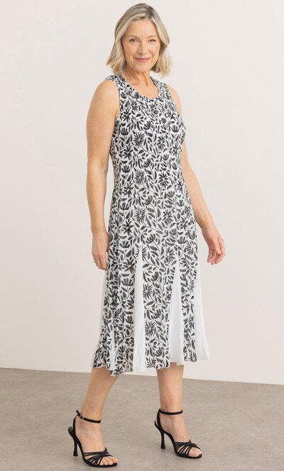 Rust and Cream Botanical Print Pleated Dress main image 0