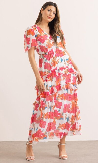 Floral Print Short Sleeve Maxi Dress
