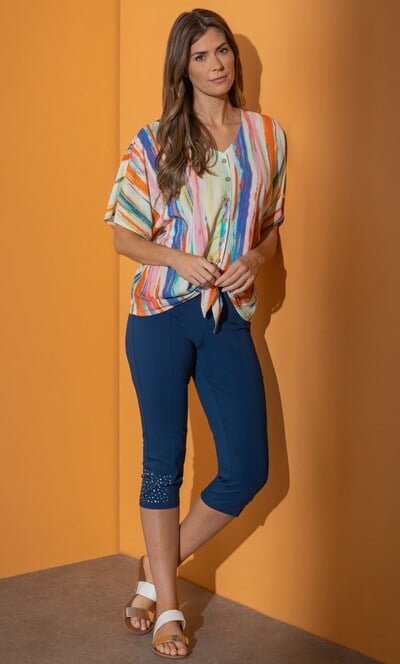 Painted Stripe Tie Front Top