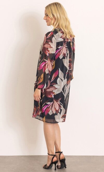 Long Sleeve Textured Floral Print Dress