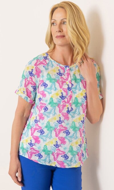 Anna Rose Short Sleeve Butterfly Print Top