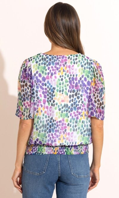 Spot Printed Smocked Hem Top
