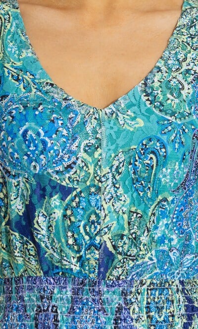 Short Sleeve Printed Mesh Dress